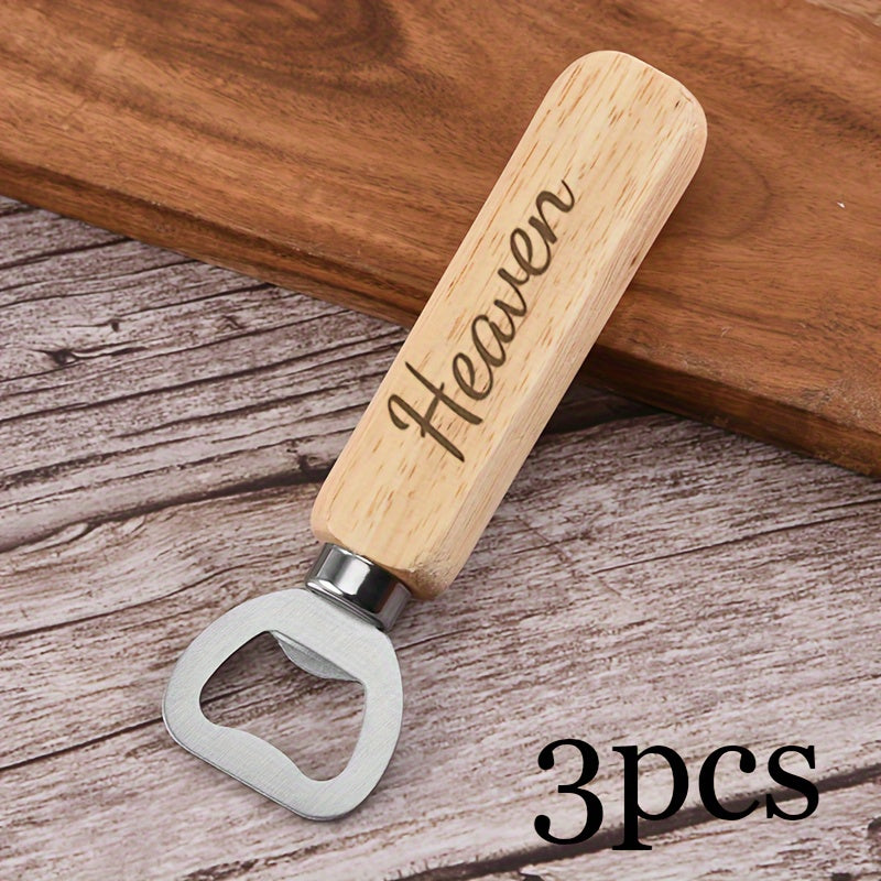 Engraved Wooden Handle Bottle Opener with Stainless Steel Keychain for Holidays and Everyday Use