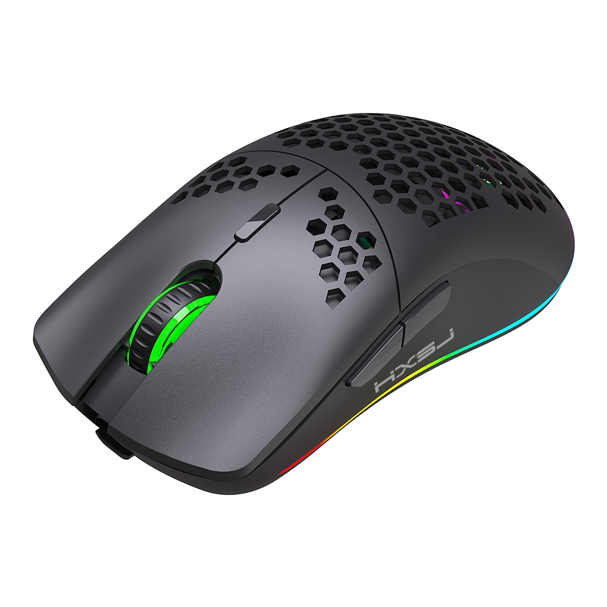 Wireless Gaming Mouse RGB Lighting Rechargeable Honeycomb Design USB Plug and Play Right-Handed White