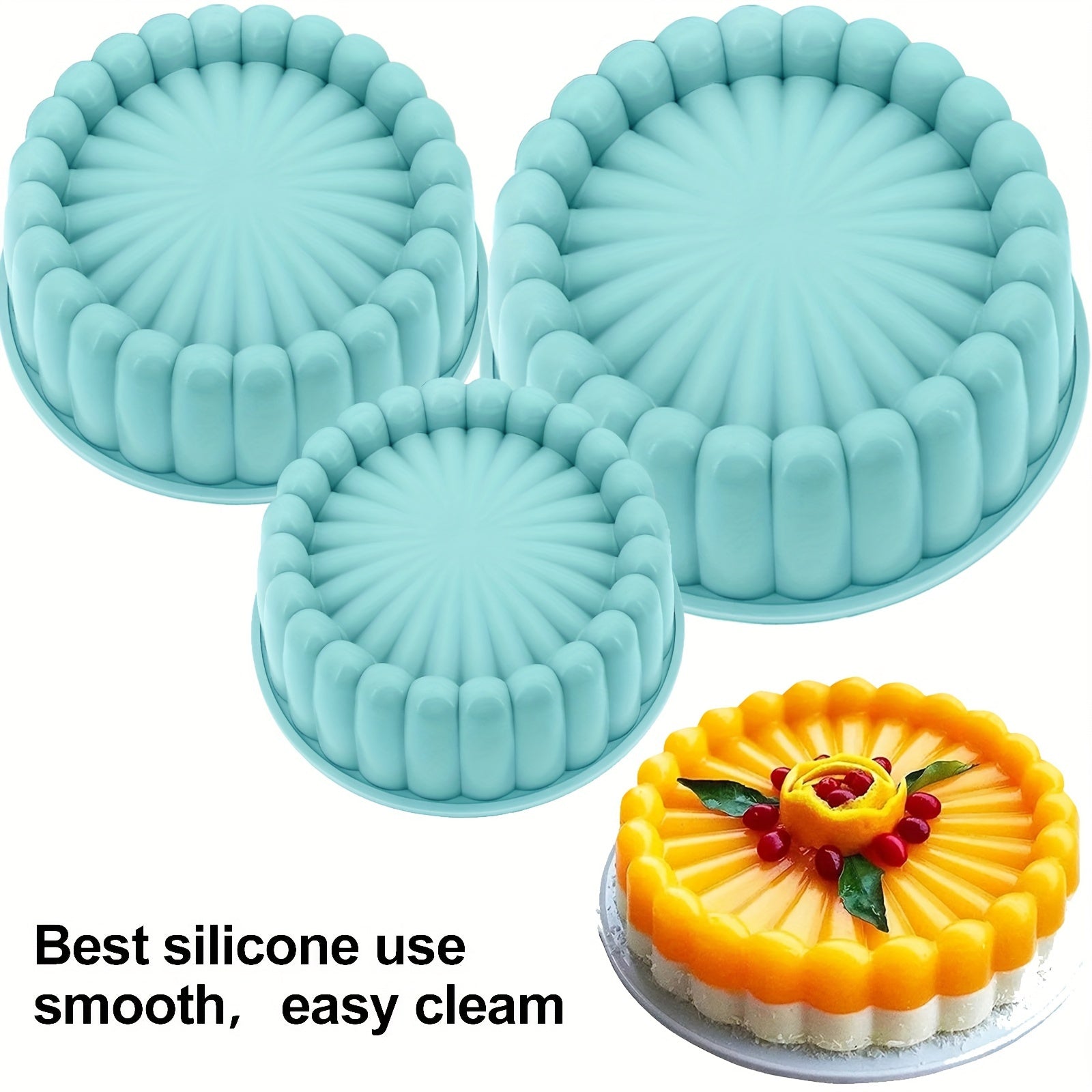 3-Piece Round Flower Cake Pan Set Nonstick Silicone Baking Molds for Weddings and Birthdays