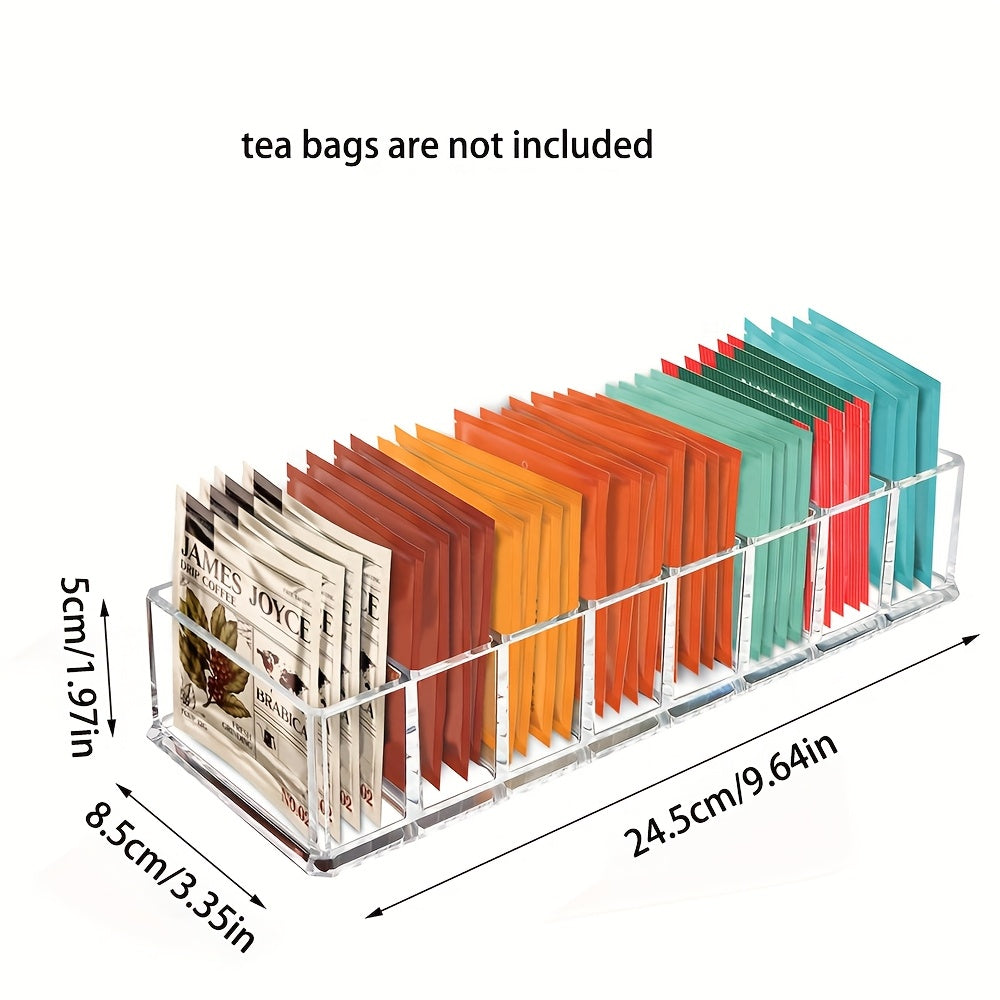 Clear Acrylic Tea Bag Organizer Holder with Labels for Pantry and Drawer