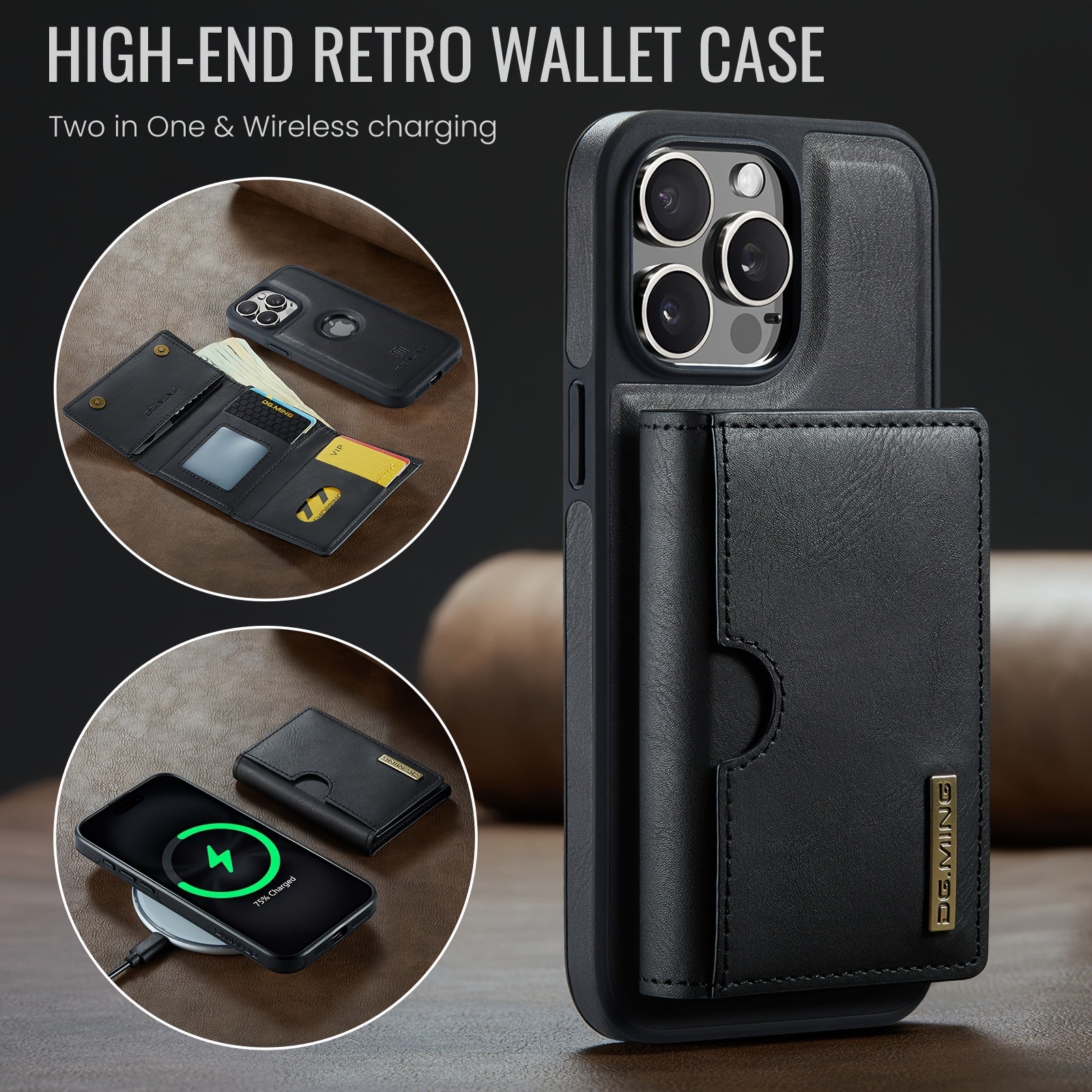Magnetic Faux Leather Wallet Case for iPhone with Card Holder RFID Protection Wireless Charging Stand