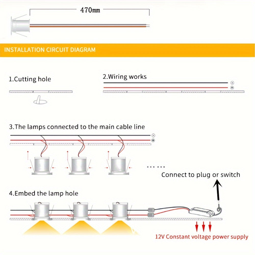 9pcs Mini 1W LED Recessed Spotlights Warm White for Cabinets Stairs Walkways