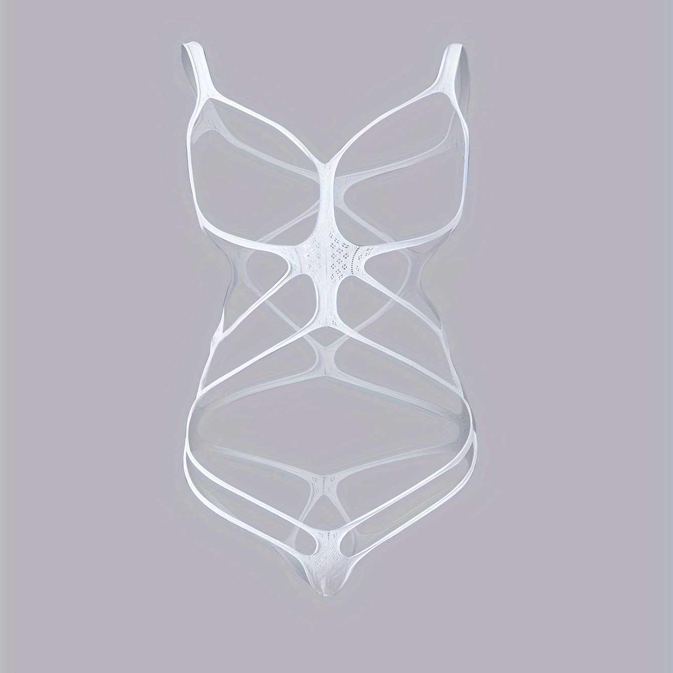 Women's Black Lace Bodysuit with Semi-Sheer Hollow Out and Cross Grid Pattern