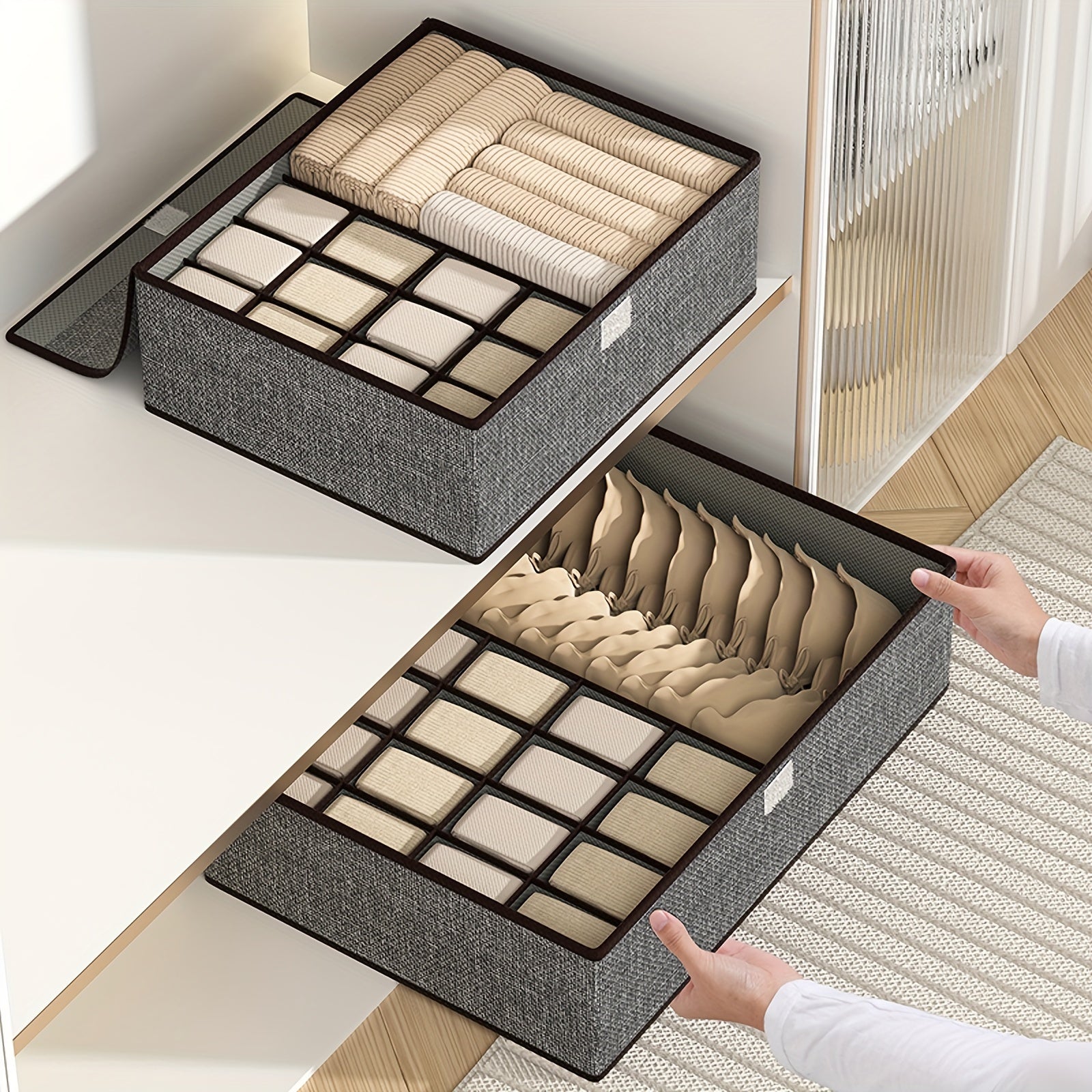 Коробка для хранения белья, складная, органайзер для одежды, бежевый, светло-серый