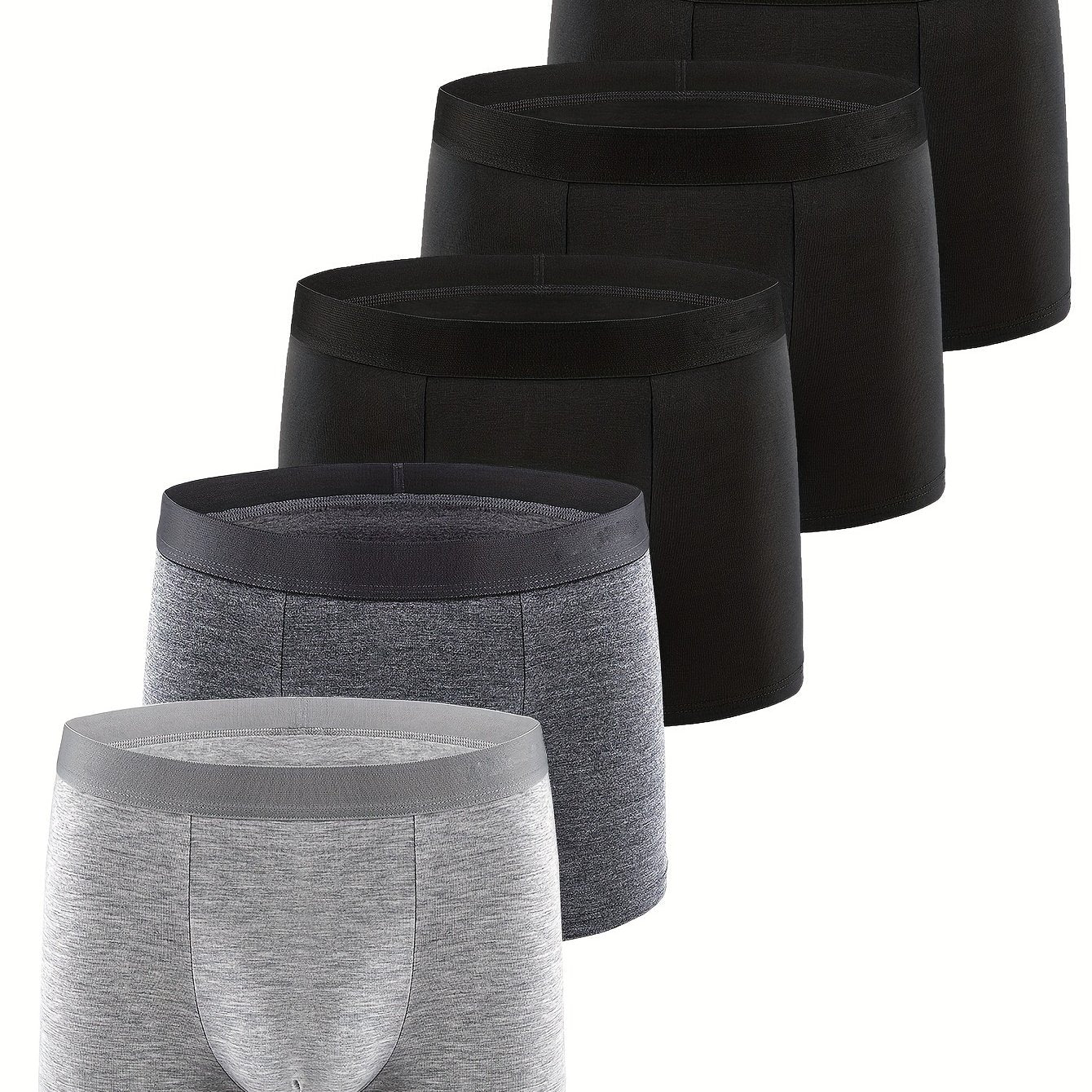 Men's Cotton Boxer Briefs 5 Pack Breathable Stretchy Plain Color Trunks