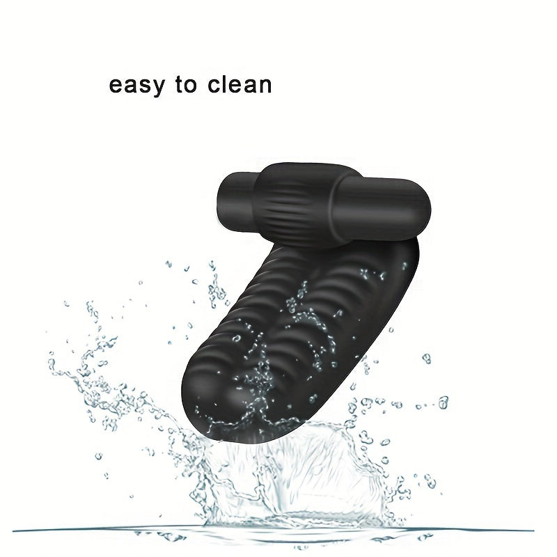 Black Silicone Finger Vibrator Ribbed Texture Battery Included Personal Use