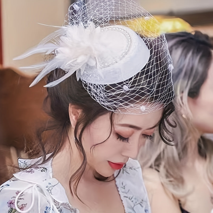European-Inspired Fascinator Hat with Imitation Pearls and Feathers for Weddings and Events