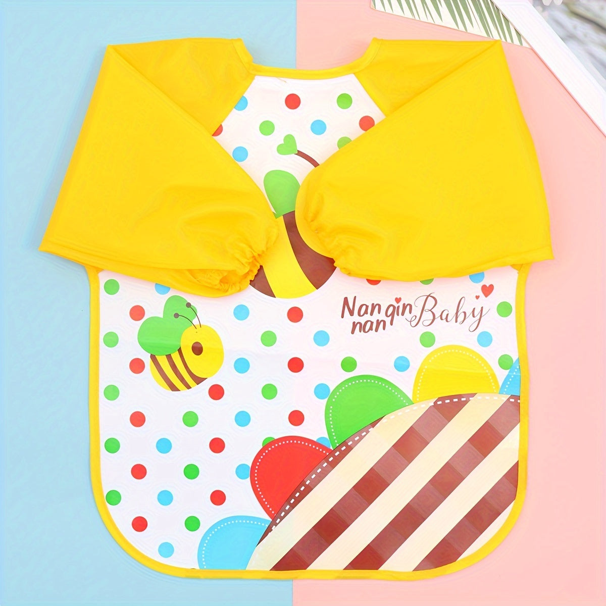 Baby Waterproof Bib for Kids Reversible Cartoon Design Long Sleeve Feeding Smock