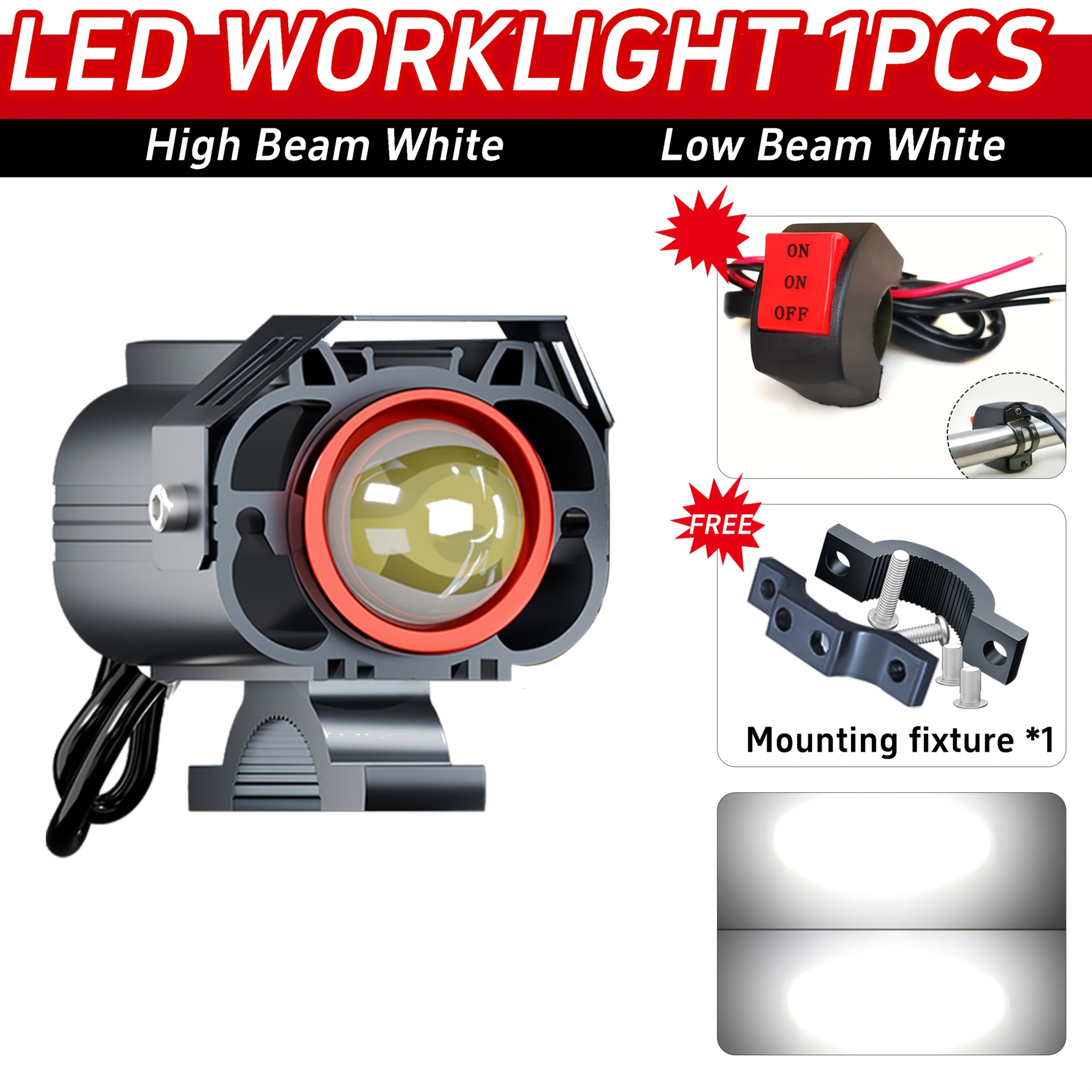 Motorcycle LED Light Tricolor 60W 1000LM Aluminum 12V High Brightness