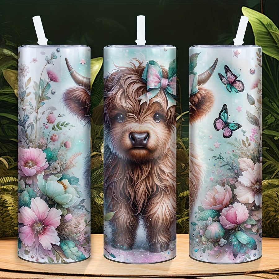 20oz Highland Cow Floral Stainless Steel Tumbler for Gifts and Parties