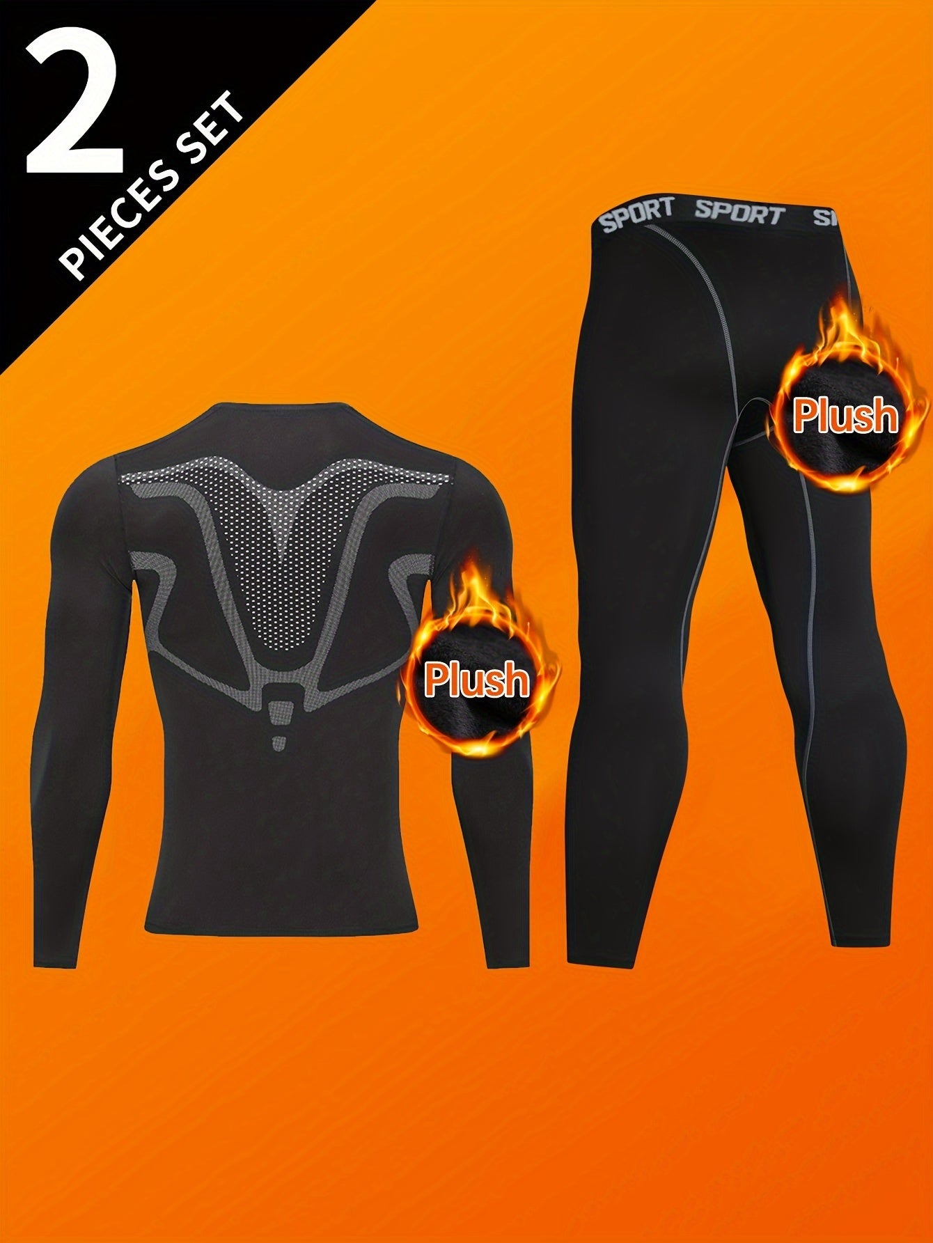 Conjunto de camiseta térmica de forro polar y leggings de compresión para hombres, ideal para deportes de invierno y actividades al aire libre
