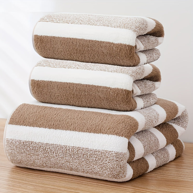 3-Piece Striped Towel Set Bath and Hand Towels Soft Absorbent Quick-Drying