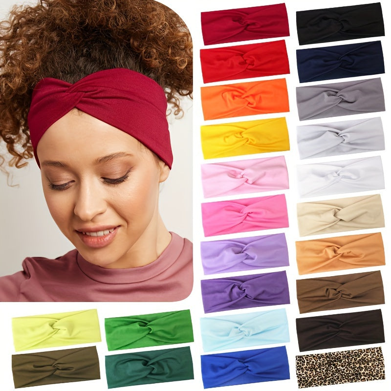 Set of 24 Solid Color Wide Brim Headbands Non-Slip Elastic Sweat-Absorbent for Yoga Gym Sports