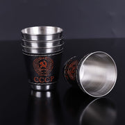 Set of 4 70ml Stainless Steel Camping Cups with Faux Leather Carry Bag