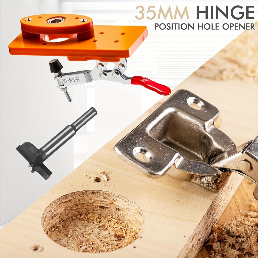 35mm g'ildirakli oyna uchun eshiklar va shkaflar uchun 35mm Hinge Drill Guide Jig Set, yog'och ishlash asboblari to'plami, ko'rinmas teshik bosib chiqaruvchi joylashtiruvchi bilan