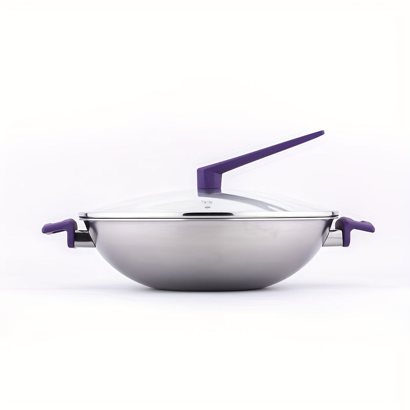 Stainless Steel Wok 35.56cm with Glass Lid Large Capacity Suitable for All Stoves