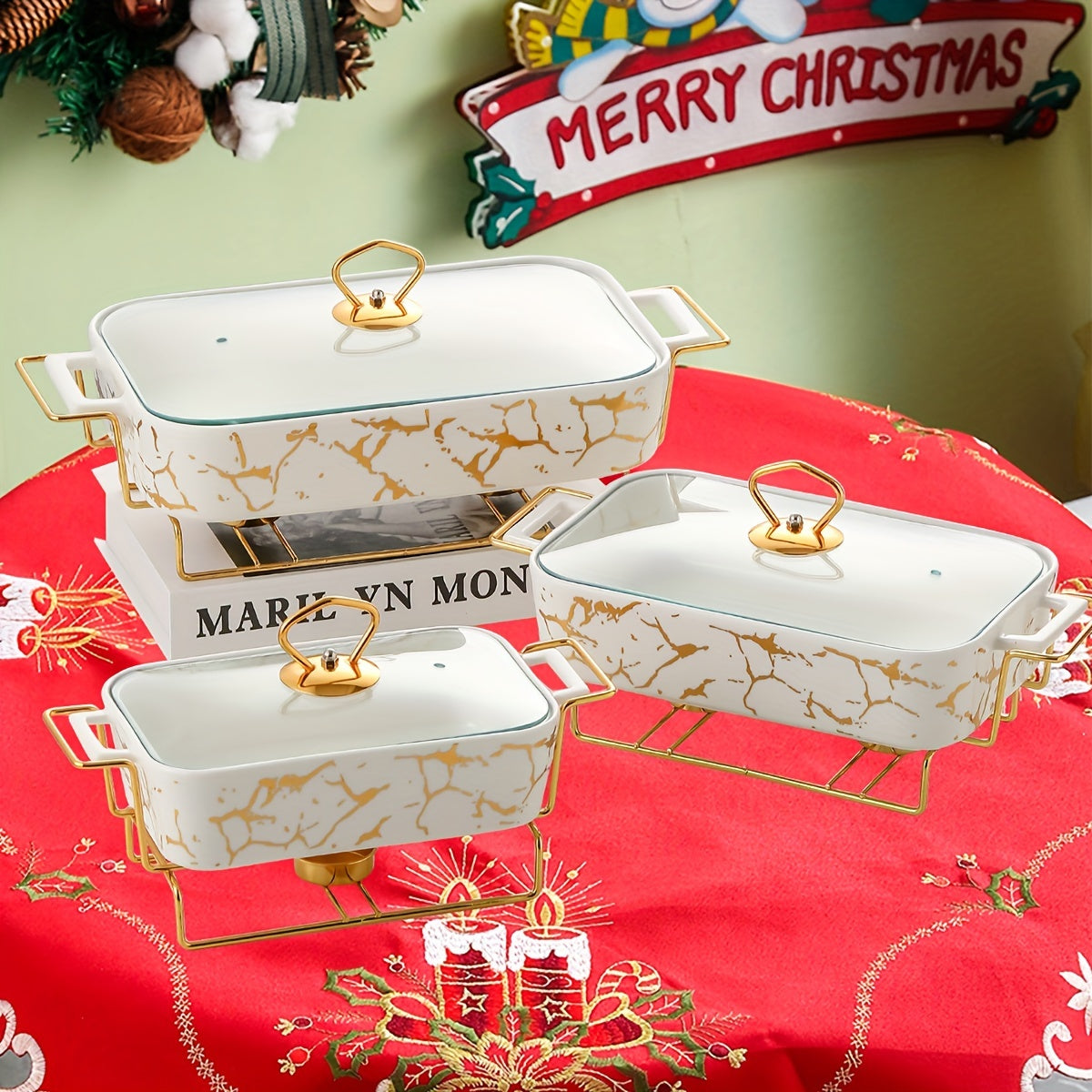 Festive Ceramic Dinnerware Set for Christmas with Soup and Griddle Pots Serving Plates
