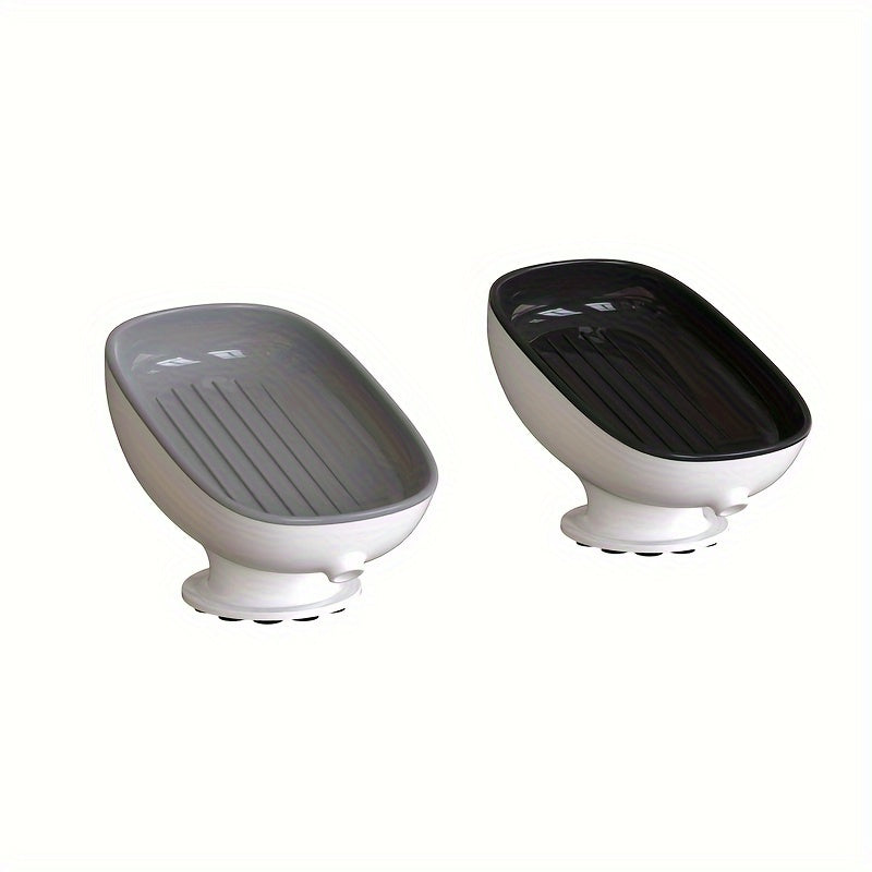 Oval Plastic Soap Dish with Drainage Blue and White Bathroom Organizer