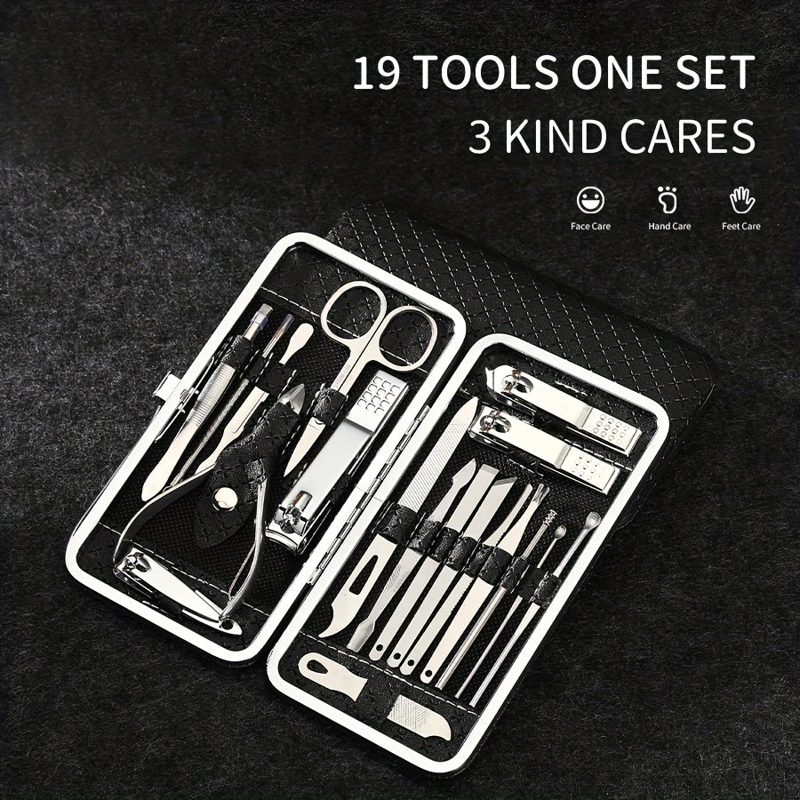 Stainless Steel Manicure Set with 19 Tools for Foot and Nail Care