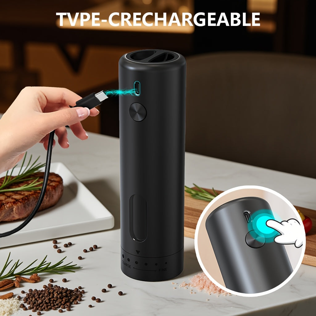 Qayta to'ldiriladigan elektr qalampir maydalagich 110ml sozlanadigan qattiqlik LED chiroq bilan qora