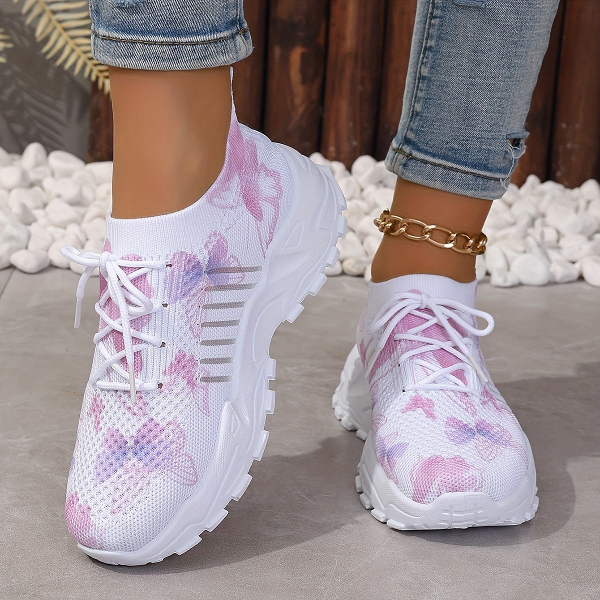 Women's White Breathable Running Sneakers with Pastel Purple Blue Accents