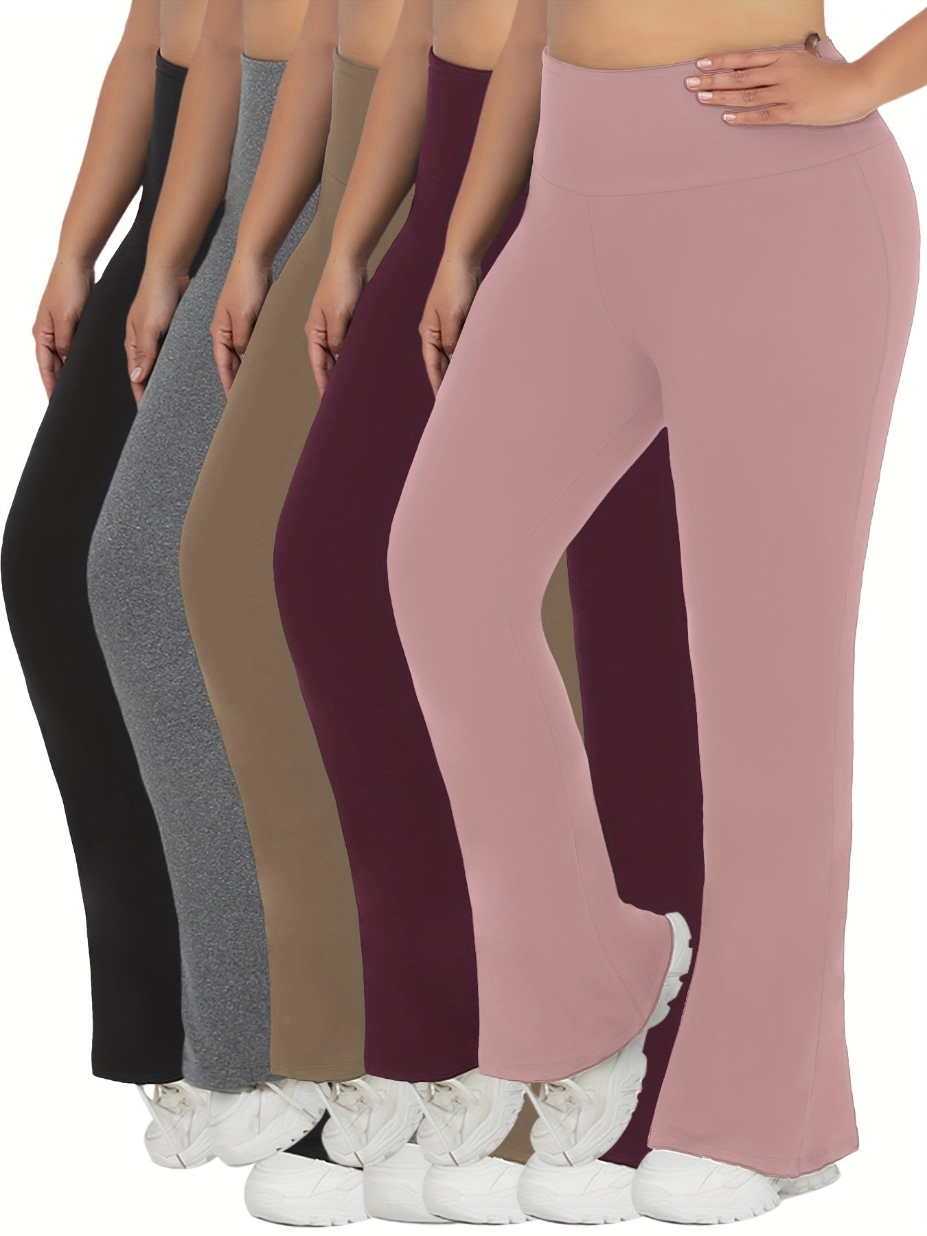 Plus Size Women's Soft High Waist Flare Pants Tummy Control Yoga Leggings (5 Pack)