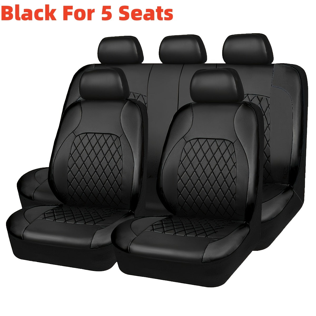 5-Seater PU Leather Diamond Pattern Car Seat Covers Breathable Zipper Airbag Compatible