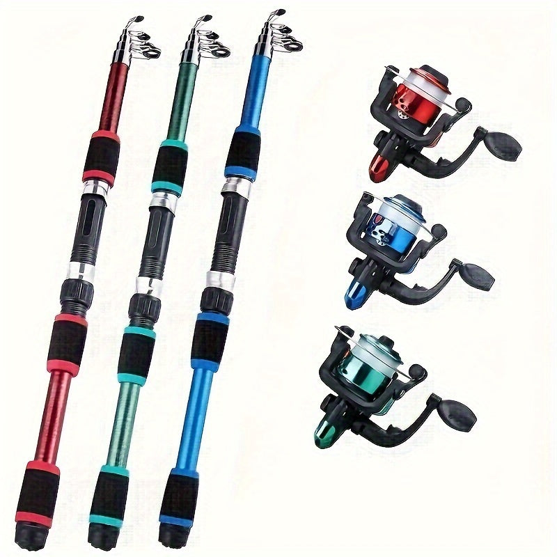 Telescopic Fishing Rod and Spinning Reel Set with Baits Hooks and Storage Bag