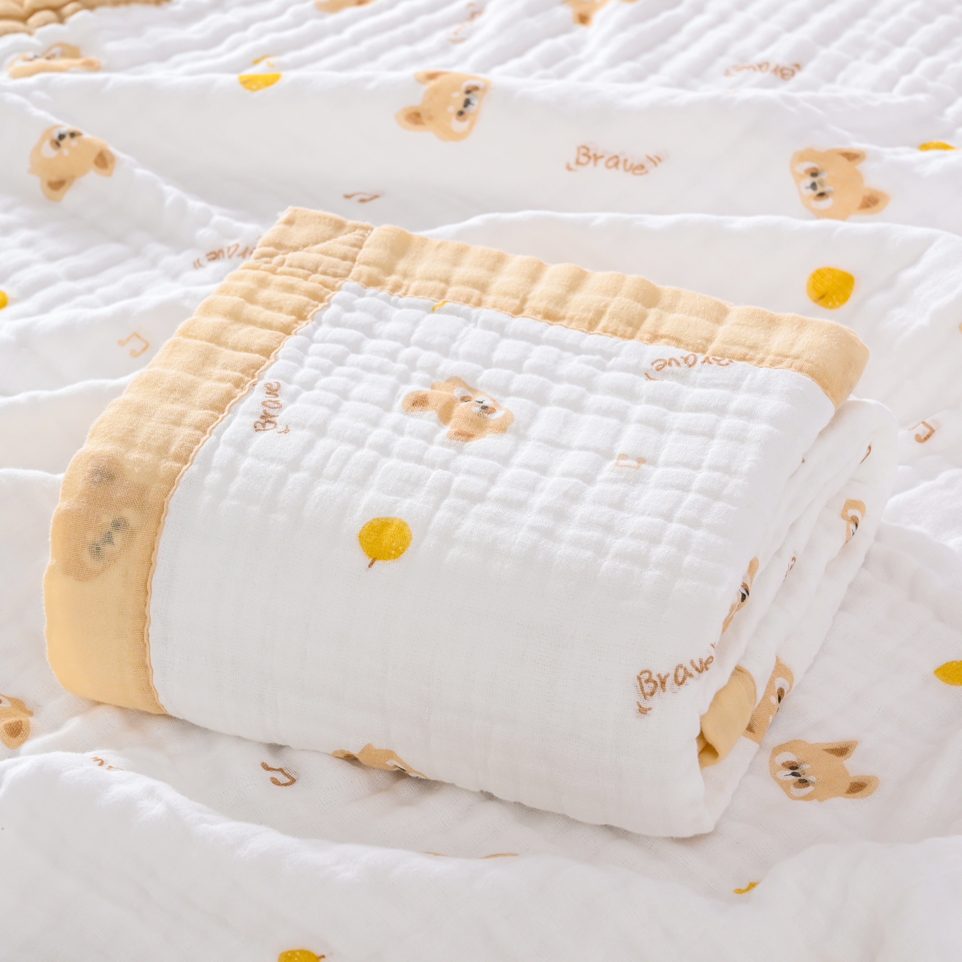Cotton Gauze Throw Blanket with Cartoon Pattern Hypoallergenic Stain-Resistant for Bed Bath Office