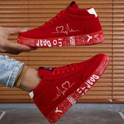 Zapatillas altas rojas para mujer con estampado de corazones y suela de EVA para uso casual