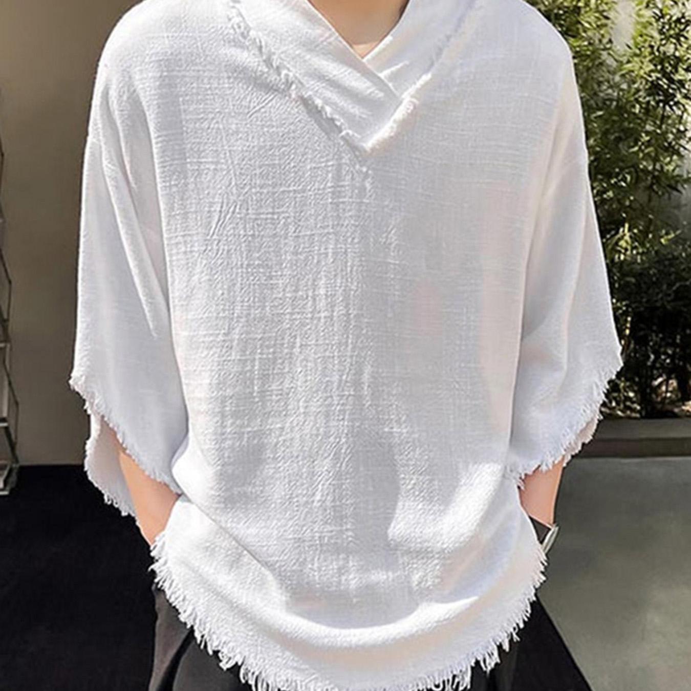 INCERUN Erkaklar uchun Tasodifiy V-yoqasi T-Shirt, 100% Paxta, Cho'zilmaydigan, Erkin Kesim, Bir Rangli, To'qilgan Matodan, Kattalar uchun Yozgi T-Shirt, KATTA O'lcham