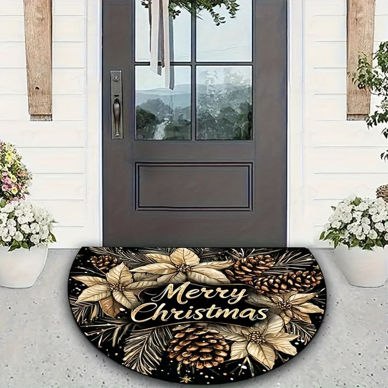 Christmas Cheer Semi-Circle Doormat Non-Slip Machine Washable Polyester
