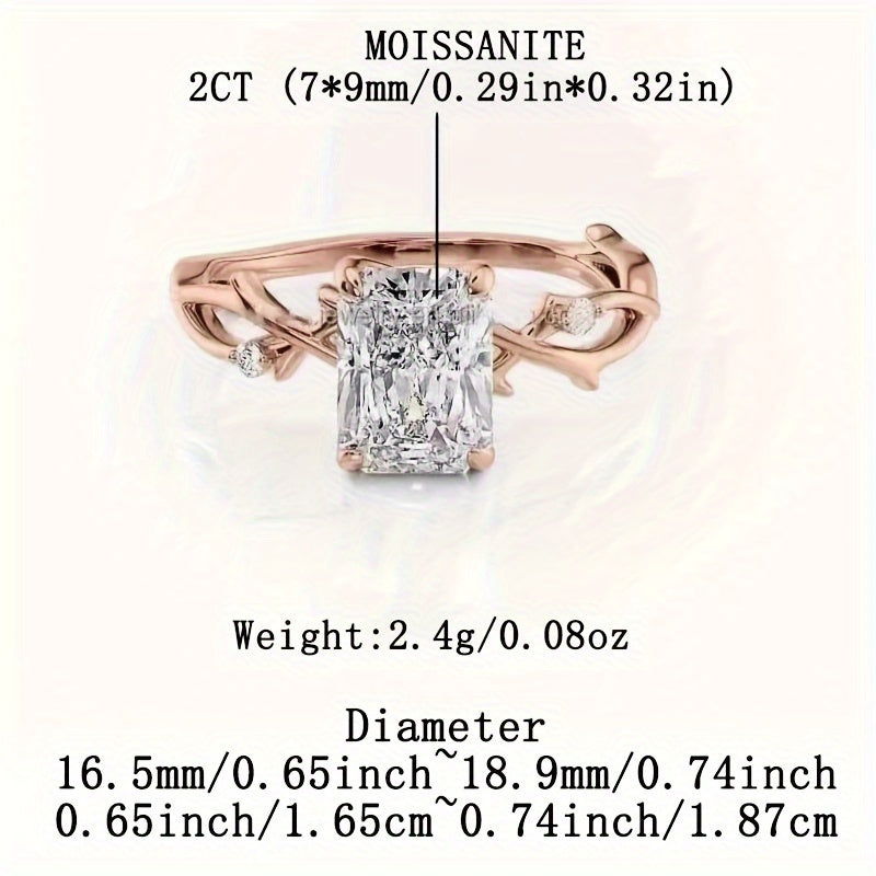 Women's Engagement Ring 2ct Rectangular Moissanite Thorn Branch Design Gift for Valentine's Day