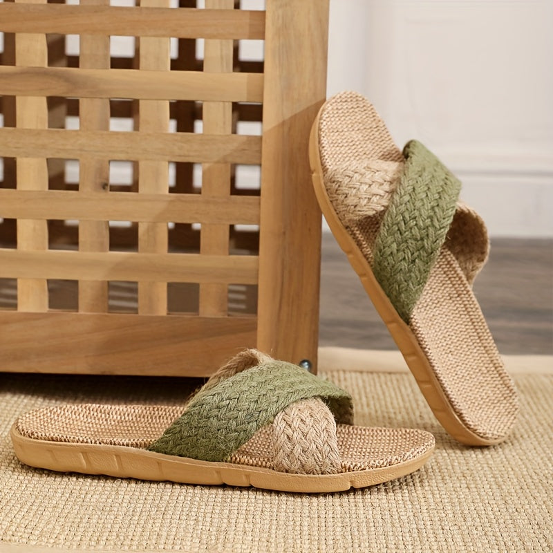 Women's Linen Slip-On House Slippers Non-Slip Indoor Outdoor Shoes Beige Brown Red