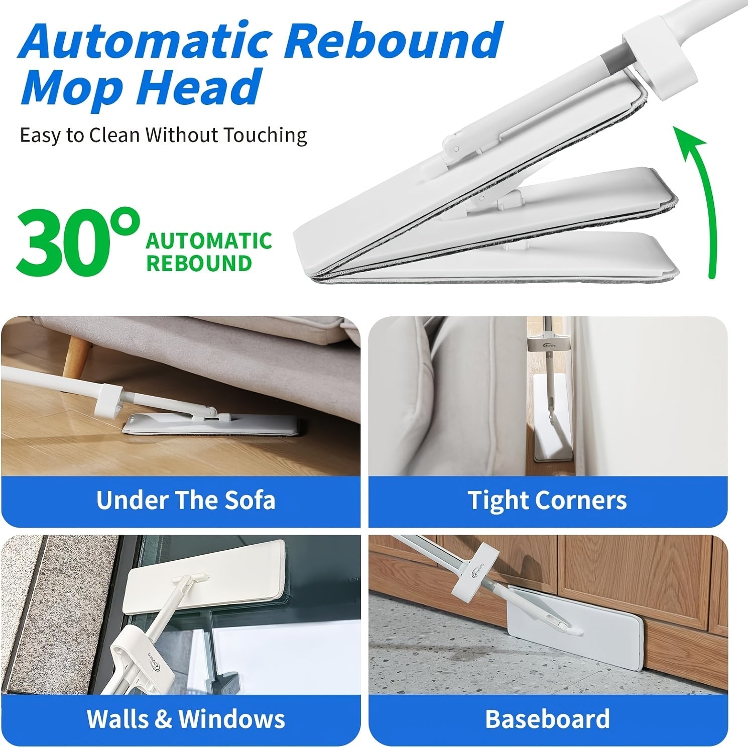 Hands-Free 360 Degree Self-Twisting Microfiber Mop with 2 Pads for Hardwood Floors