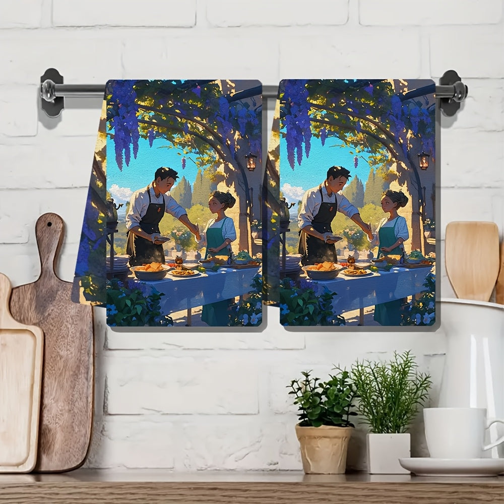 Set of 2 Ultra Soft Kitchen Towels 16x24 Inches Highly Absorbent Dish Hand Towels