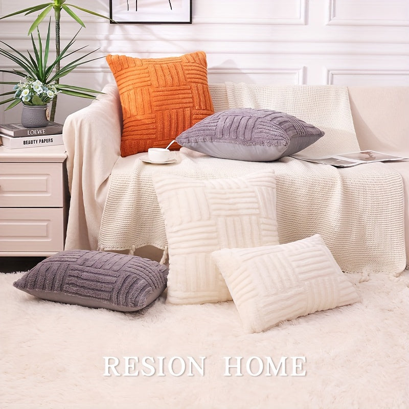 Bohemian Style Knitted Plush Pillow Cover Double-Sided Sherpa Fleece for Sofa Bed Office