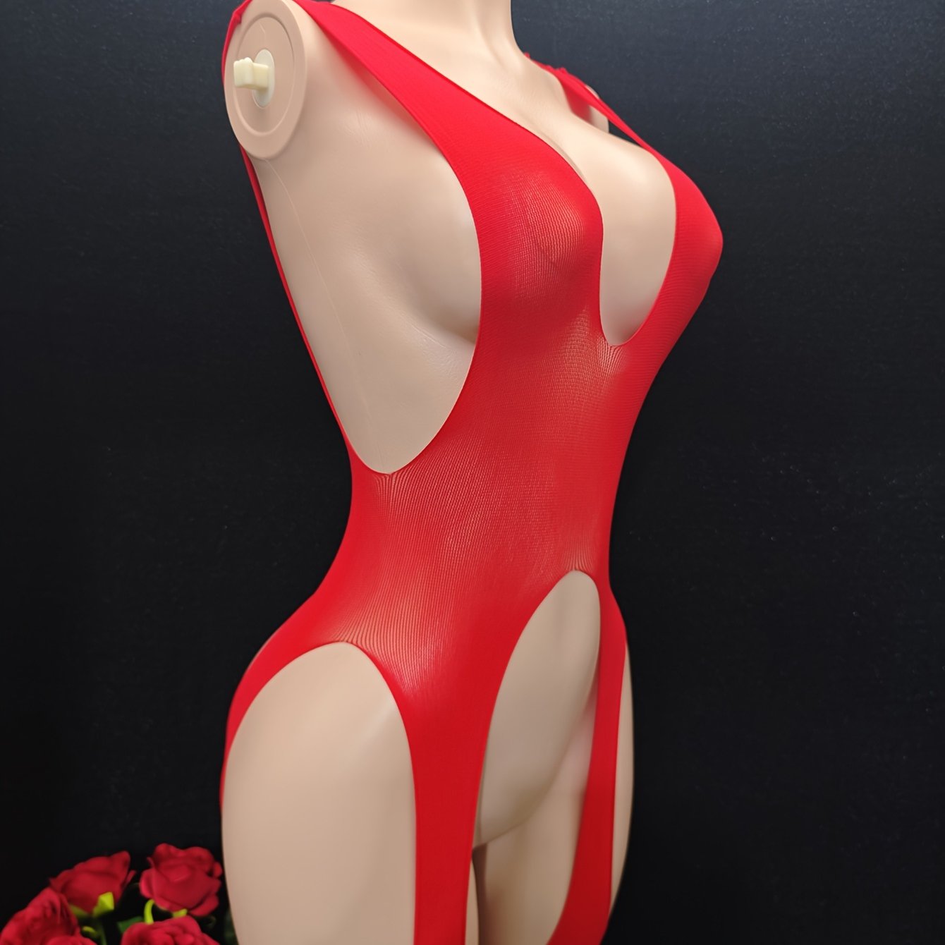 Боди для женщин больших размеров с красной нюдовой сеткой, сексуальное белье, открытая промежность