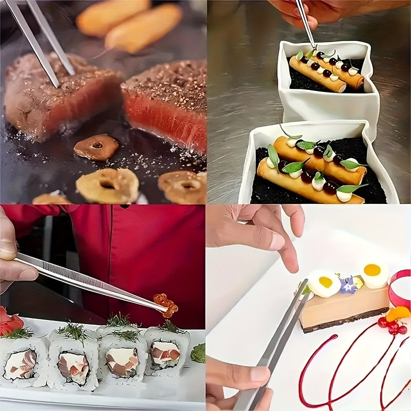 2pc Stainless Steel Tweezers Set for Cooking Grilling Bonsai Jewelry Making Long Durable Anti-Slip