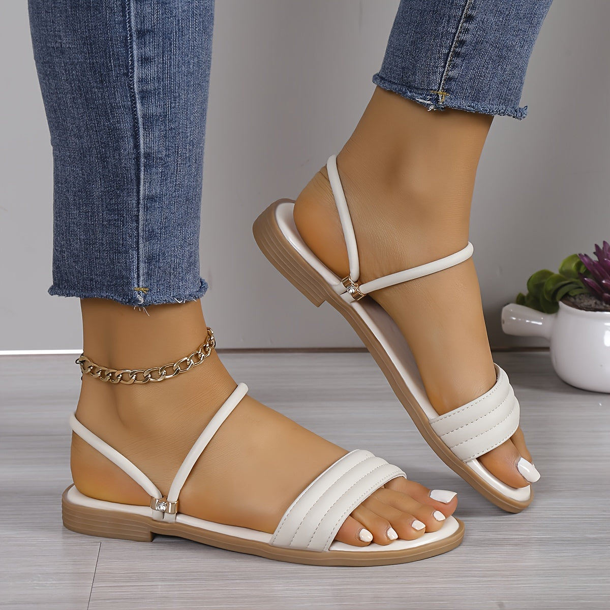 Women's Bohemian Slide Sandals Open Toe Flat Heel Summer Beach Shoes