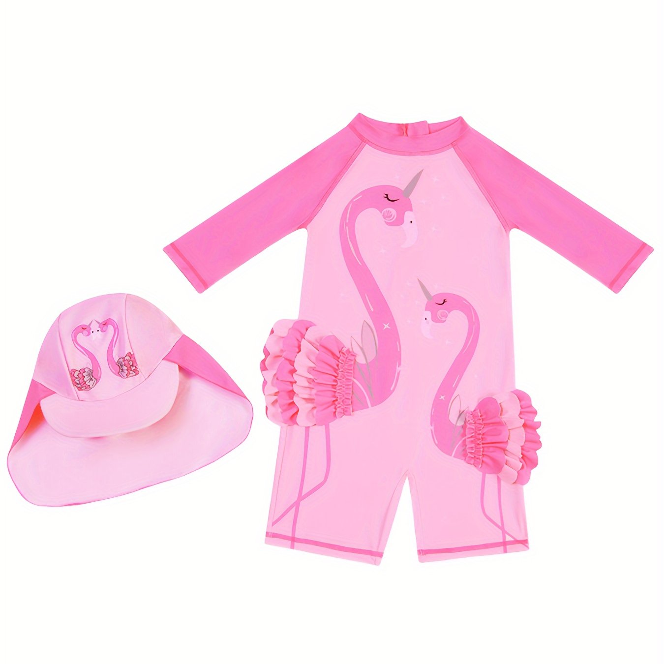 Kids' Pink Flamingo One-Piece Swimsuit Sun Protection Quick-Dry Polyester for Ages 12 and Under