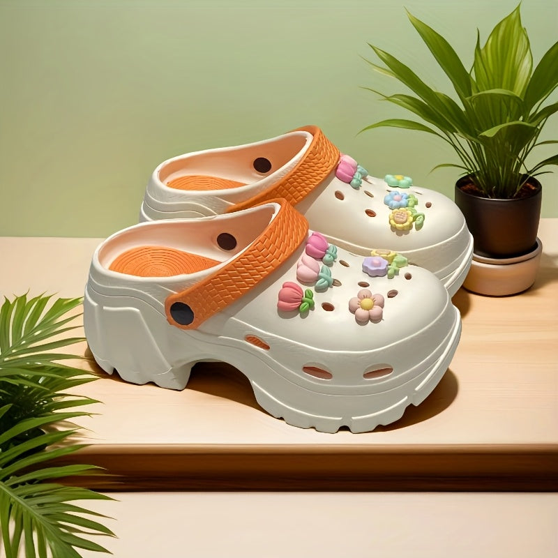 Women's Summer Plant-Themed Slip-On Shoes Pink White EVA Comfortable Casual