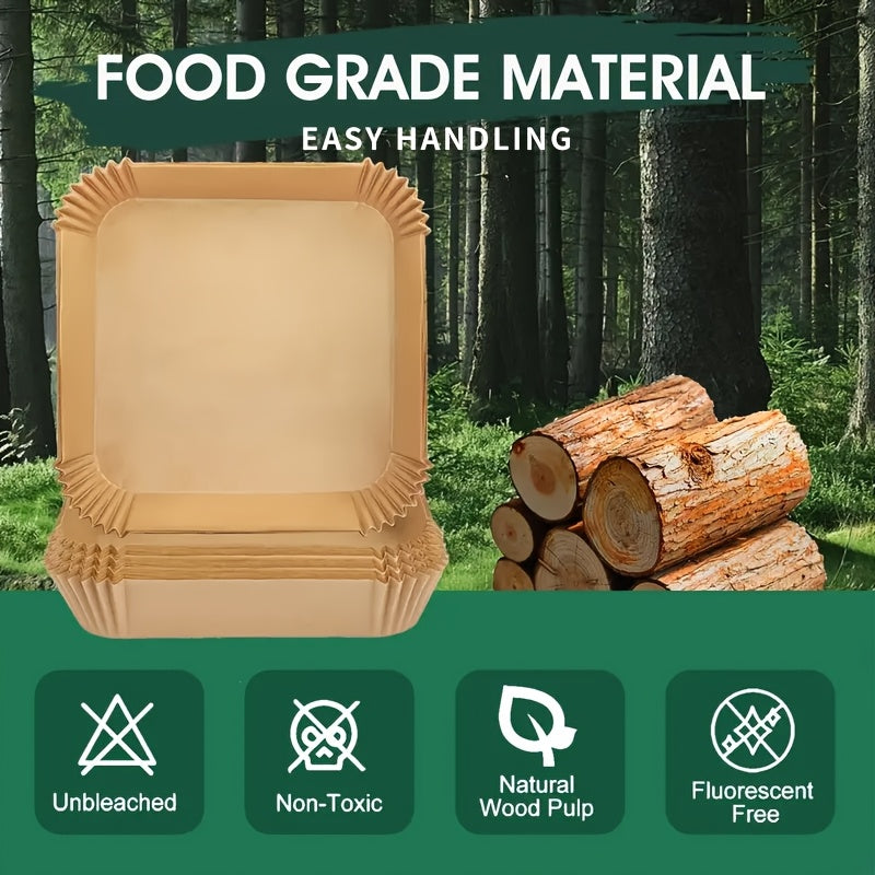 Non-Stick Silikon Qog'oz Havo Fryer Qoplamalari - 50/100 Ta'lim: Oziq-ovqat uchun xavfsiz, Tozalash oson, Joyni tejovchi, Pechda xavfsiz foydalanish uchun bir martalik pishirish varaqalari.