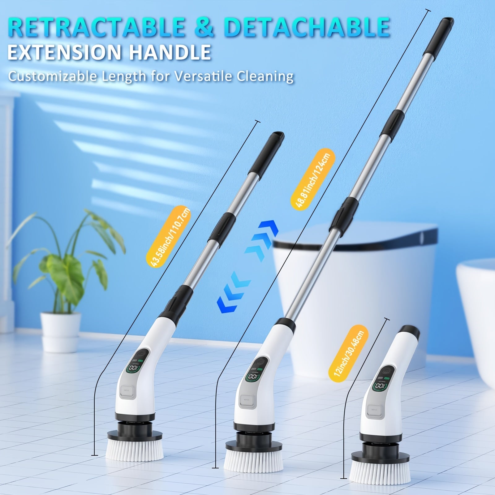 LED displey, 2 tezlik, 7 cho'tka boshli elektr spin scrubber to'plami