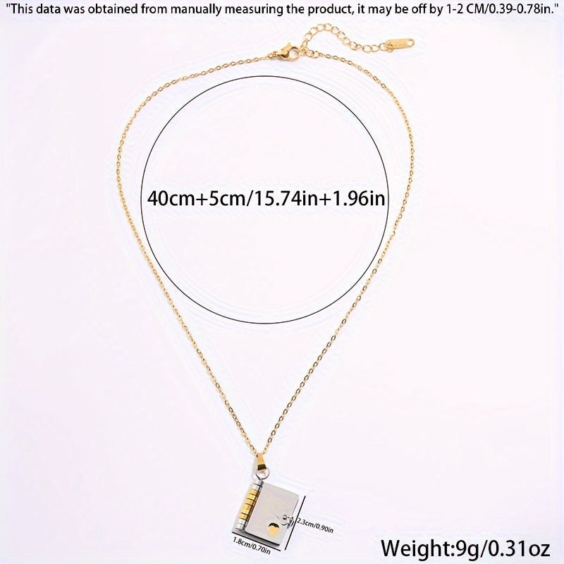 Stainless Steel Book Pendant Necklace for Couples 18K Gold Plated Fashion Jewelry