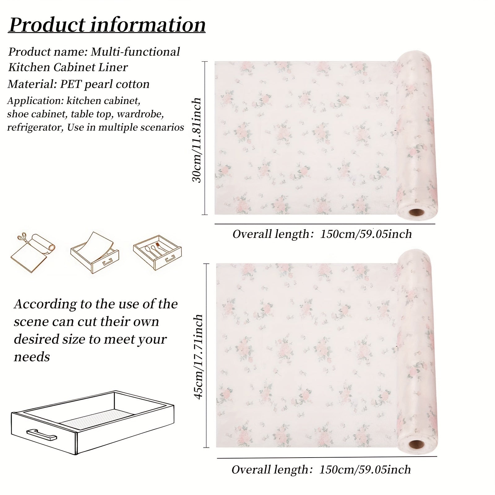 Non-Slip Washable Shelf Liner for Kitchen Cabinets Drawers Refrigerator Locker Desk