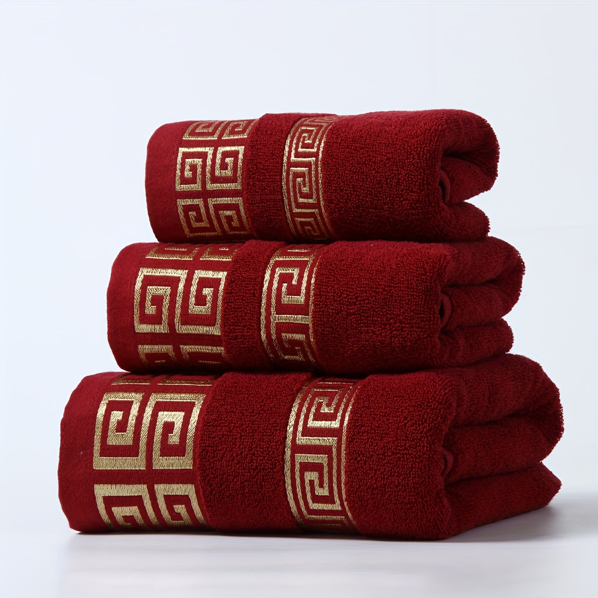 Cotton Bath Towel with Geometric Embroidery Soft Absorbent Quick-Drying Black 34x75cm or 70x140cm