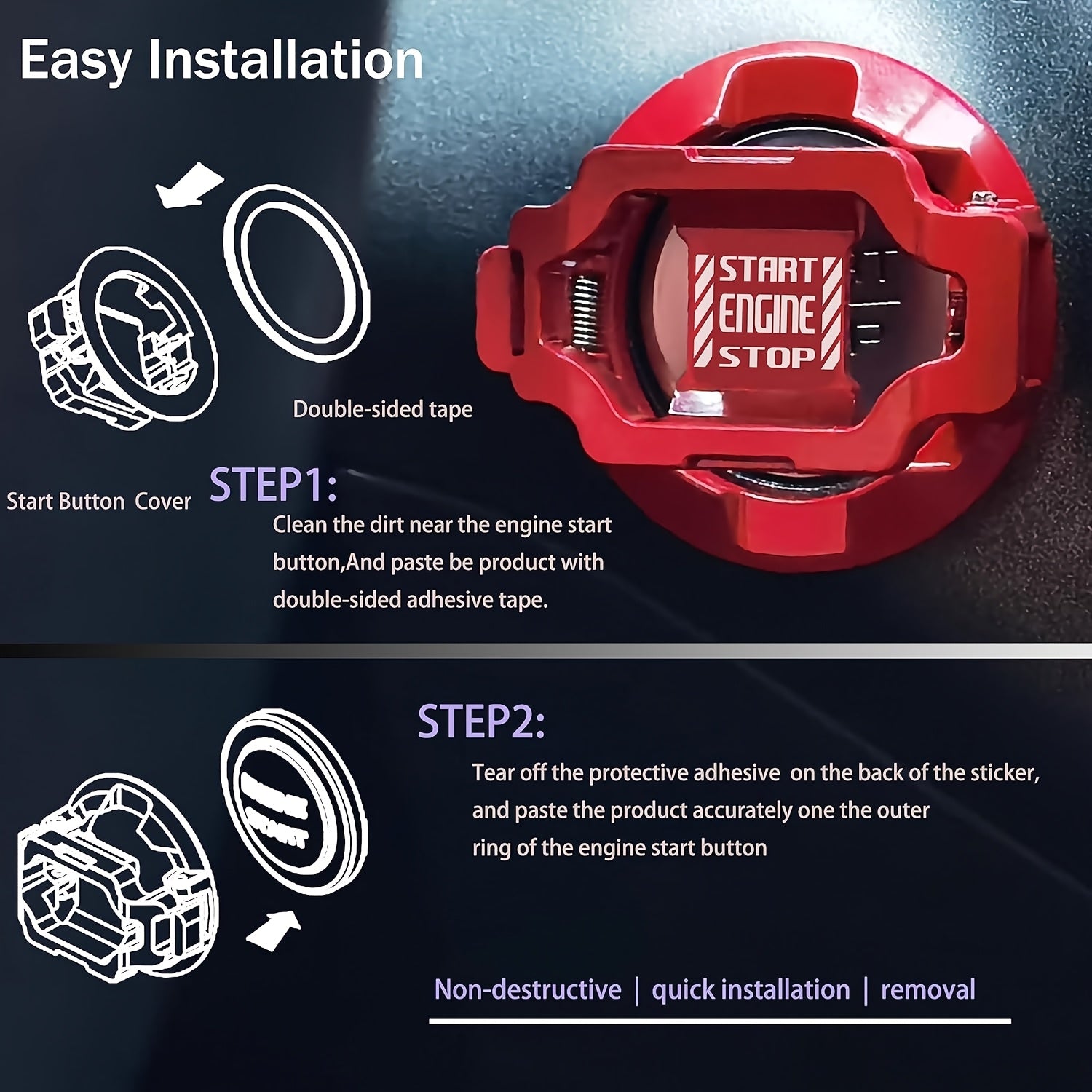 Universal Metal Push Start Button Cover for Car Ignition Anti-Scratch Protector