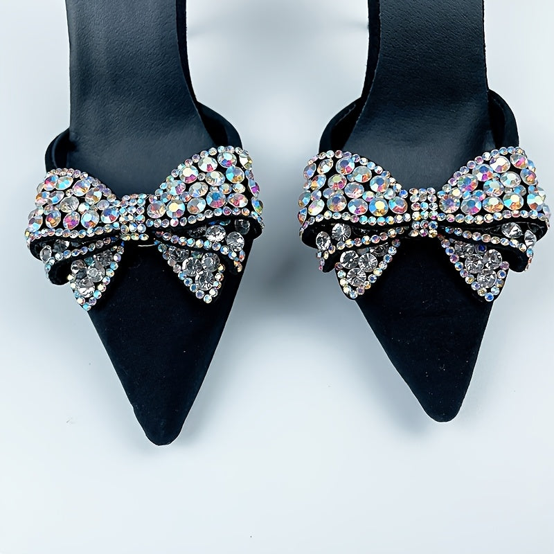 2PCS Sparkling Rhinestone Bow Shoe Clips Removable Handmade Fashion Accessories