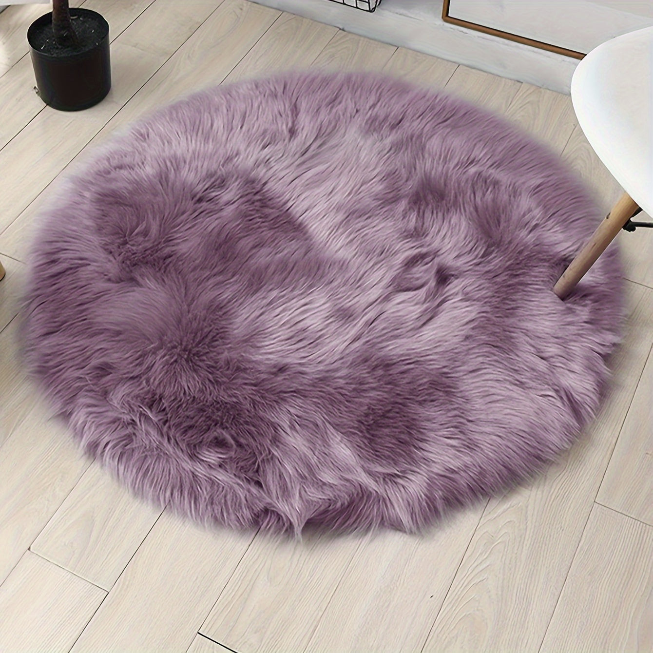 Purple Faux Fur Round Rug Soft Cozy Floor Mat for Living Room Bedroom